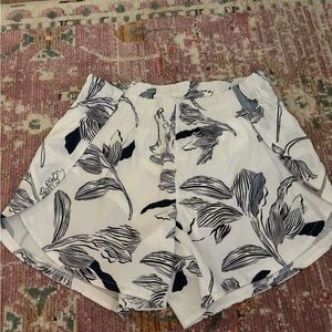 Women's White and Black Floral Shorts